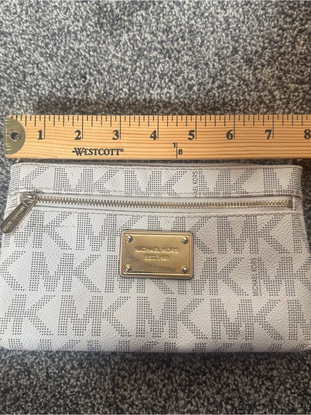 Michael Kors Jet Set Vanilla MK Logo Wristlet Wallet Pouch Gold Tone